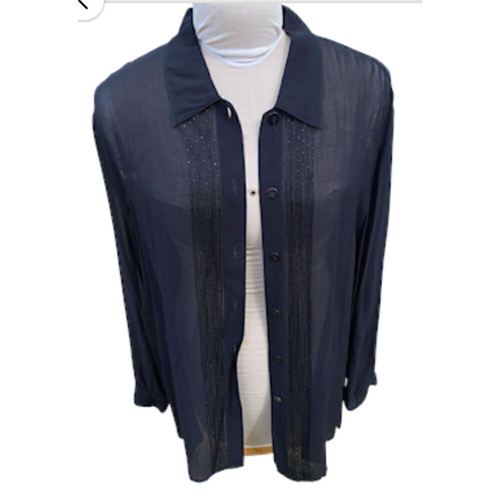 Carole Little Sheer Tunic/Blouse Black Sz.16 Beaded Evening Party Dressy - Picture 3 of 8